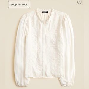 J. Crew Cream Pintuck Ruffle-Neck Button Down Blouse, NWT